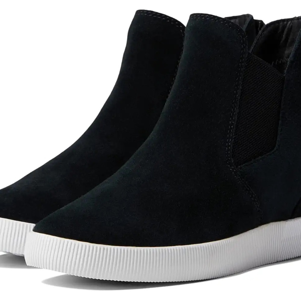 Sorel Black Suede Slip-On Sneaker with White Ribbed Sole